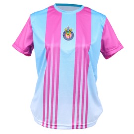 PLAYERA MUJER RAYAS VERTICALES ROSAS ESCUDO CHIVAS