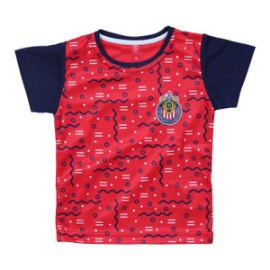 PLAYERA NIÑO ROJA FIGURAS MANGAS AZULES