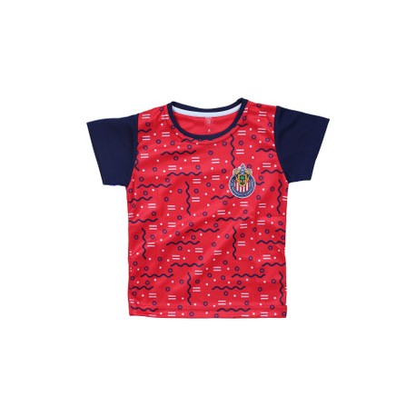 PLAYERA NIÑO ROJA FIGURAS MANGAS AZULES