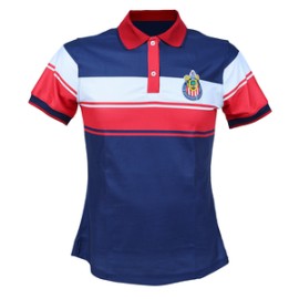 POLO DAMA AZUL FRANJAS ESCUDO CHIVAS