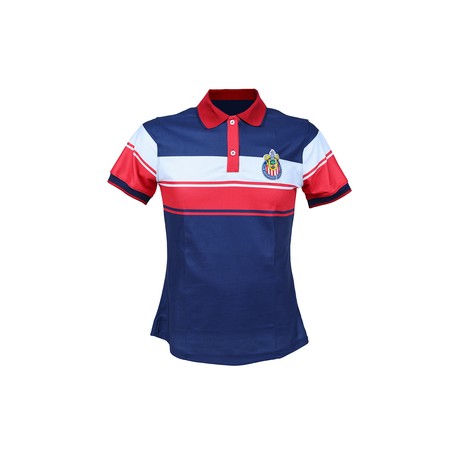POLO DAMA AZUL FRANJAS ESCUDO CHIVAS