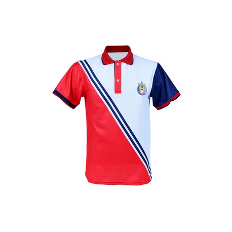 POLO ROJI BLANCA MANGAS COMBINADAS ESCUDO CHIVAS