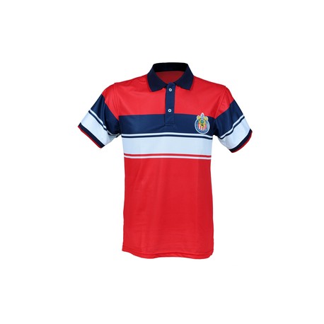 POLO ROJA FRANJAS FRENTE Y MANGAS ESCUDO CHIVAS