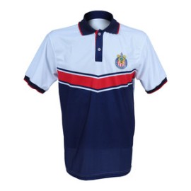 POLO COMBINADA BLANCO Y AZUL FRANJA ROJA ESCUDO CHIVAS