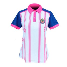 PLAYERA POLO MUJER RAYAS ROSA ESCUDO CHIVAS