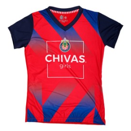 PLAYERA MUJER CUELLO V CHIVA GIRLS ROJA