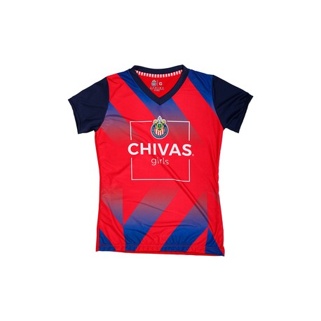 PLAYERA MUJER CUELLO V CHIVA GIRLS ROJA