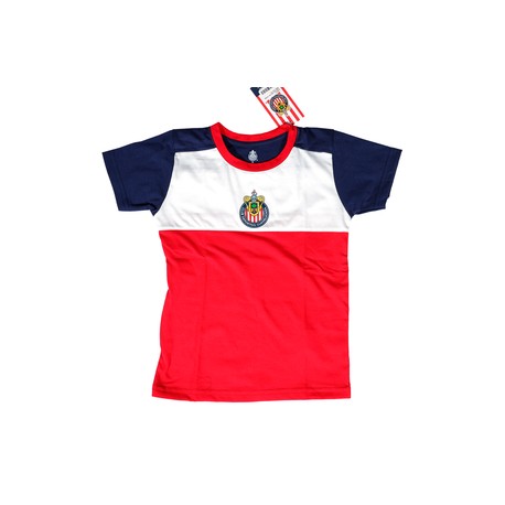 PLAYERA BEBÉS TRICOLOR MANGAS AZULES ESCUDO CHIVAS