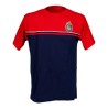 PLAYERA COMBINADA ROJA Y AZUL CON RAYAS Y ESCUDO CHIVAS