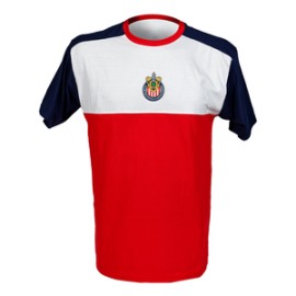 PLAYERA TRICOLOR MANGAS AZULES ESCUDO CHIVAS