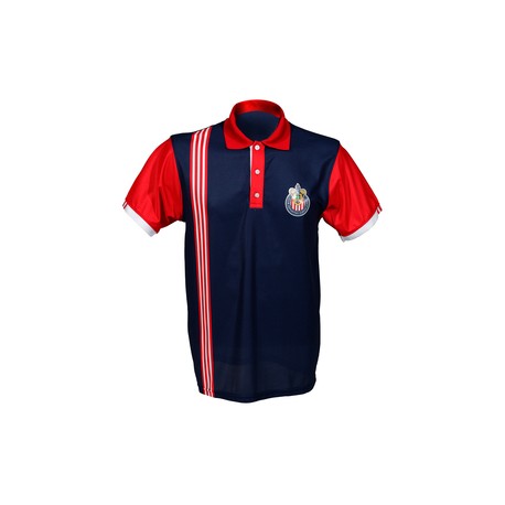 POLO AZUL CON RAYAS LATERALES Y ESCUDO CHIVAS