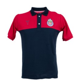 PLAYERA POLO BICOLOR AZUL Y ROJA ESCUDO CHIVAS