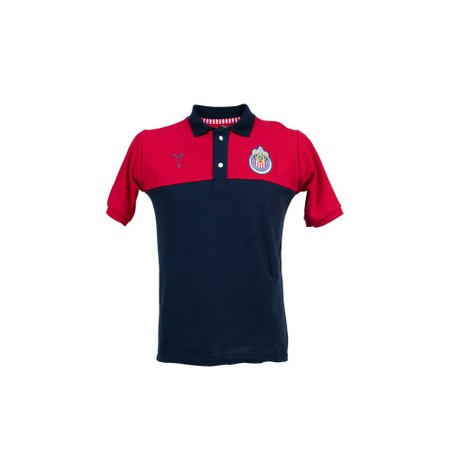 PLAYERA POLO BICOLOR AZUL Y ROJA ESCUDO CHIVAS