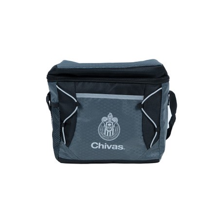 HIELERA CON BOLSA FRONTAL GRIS Y NEGRO CHIVAS