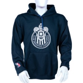 SUDADERA AZUL ESCUDO BORDADO CHIVAS BLANCO